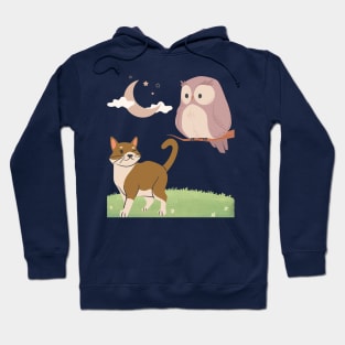 a cat and an owl Hoodie